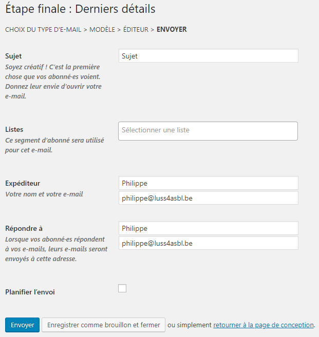 mailpoet email envoyer