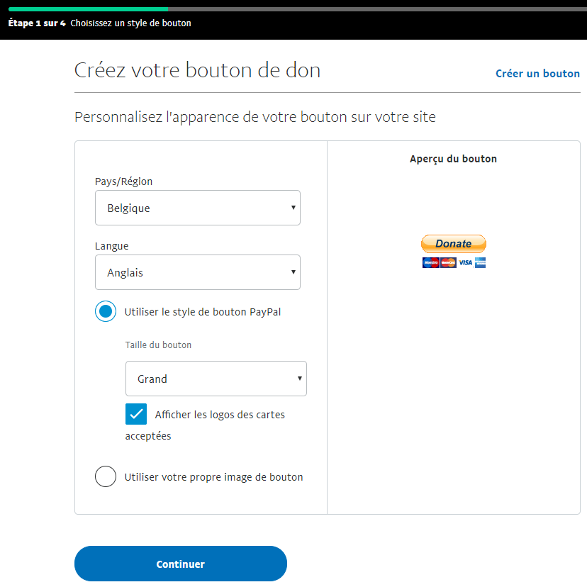 créer bouton PayPal Don