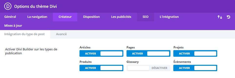 Divi : onglet Créateur I