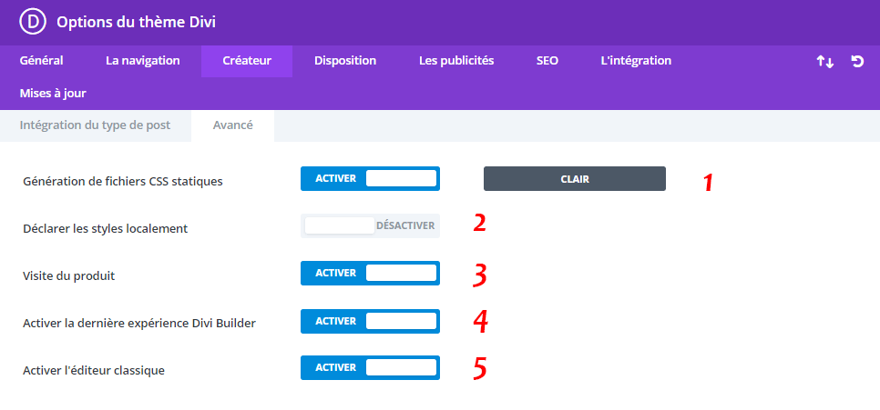 Divi : onglet créateur II